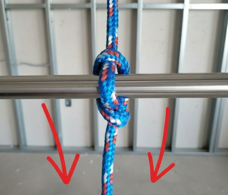 Diagram showing the direction of force on a Marlinspike Hitch for maximum grip.