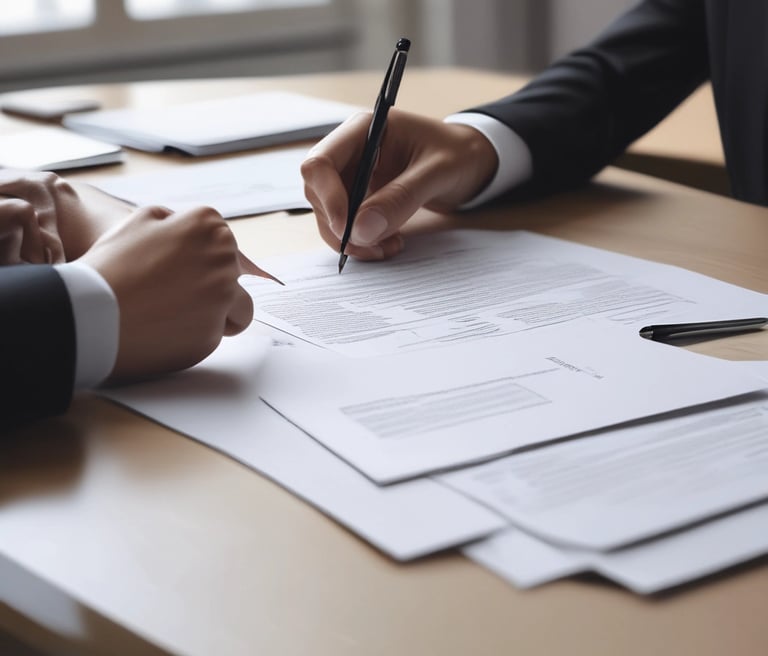 A calm person reviewing documents with a phone nearby, symbolizing expert consultation.