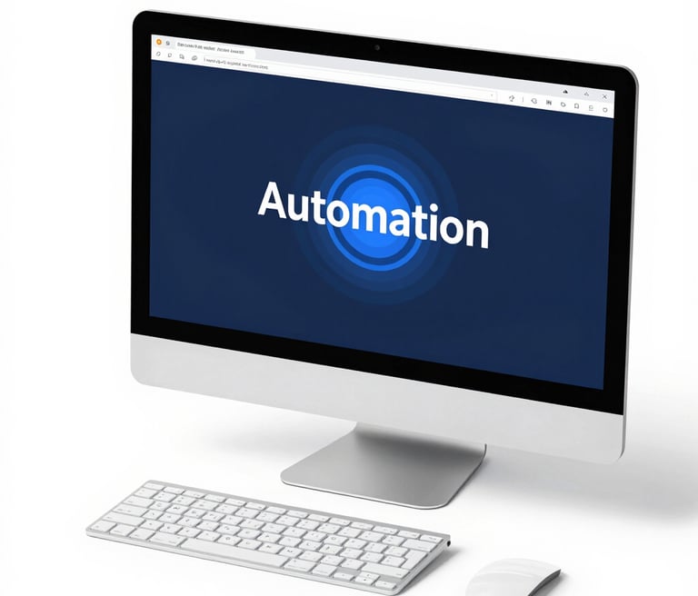 A sleek, modern workspace with multiple screens displaying AI-driven automation dashboards.