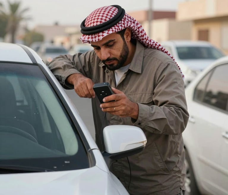 A professional technician installing a vehicle tracking device with a calm and confident expression.