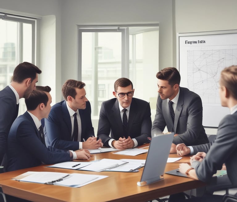 A professional translator working at a desk with multiple language dictionaries and a laptop, surrounded by business documents.