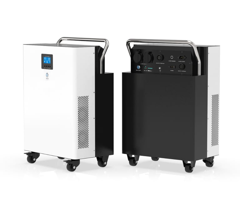 Close-up of the Helionox HX5000 portable power station featuring a 5kW inverter, 5kWh LFP battery an