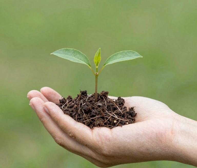 A warm community gathering with volunteers and beneficiaries sharing smiles outdoors.