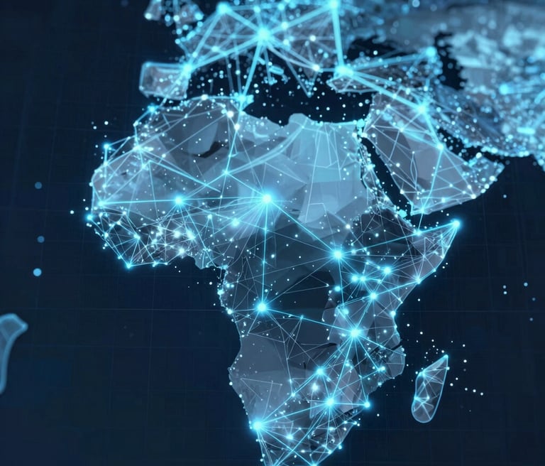 Technicians performing maintenance on a diesel power generator at a remote industrial site in Gabon.