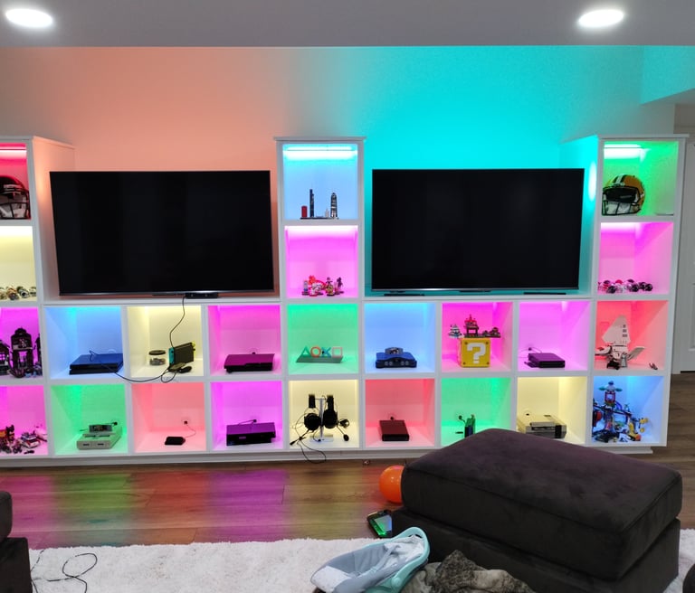 Custom designed LED cabinet lighting for a gaming station