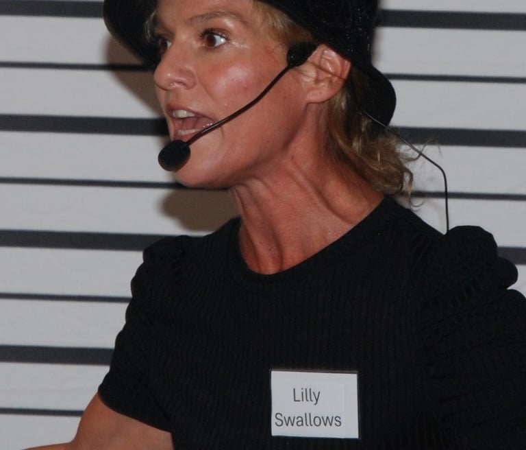 a woman in a black hat and a black hat