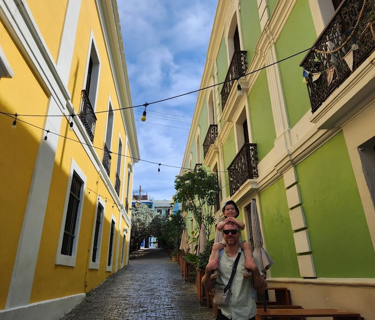 the candidate and his son in Old San Juan