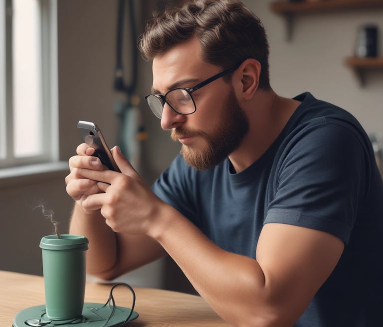 A laptop displays a credit score website with a score of 825, labeled as excellent, set on a wooden table with a smartphone nearby. Dark leafy plant elements are blurred in the background.