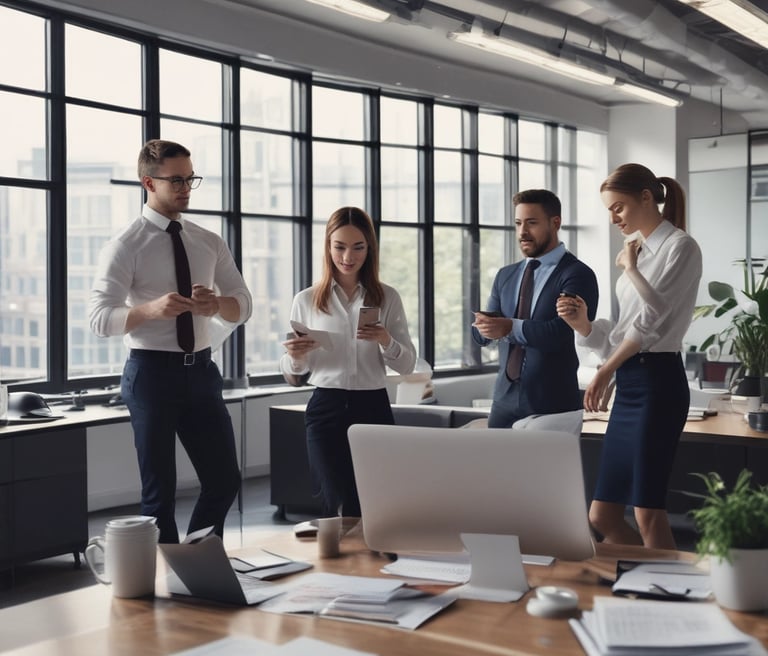 A professional team collaborating in a business setting.