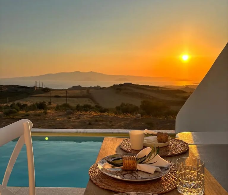 Meal ready to be served at a villa with view in Naxos