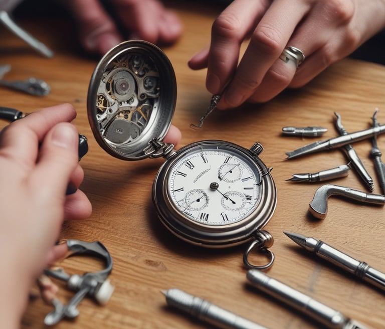 Close-up of a custom engraved wristwatch on a wooden surface