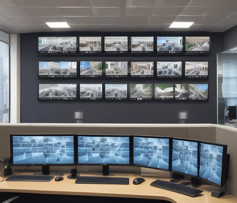 A security and access control system is mounted on a wall with visible wiring and electronic equipment. The ZKTeco brand is prominently displayed on the black access control box. Additional equipment is present, including a network switch with connected cables. There are paint supplies and a pink protective floor covering in the adjacent room.