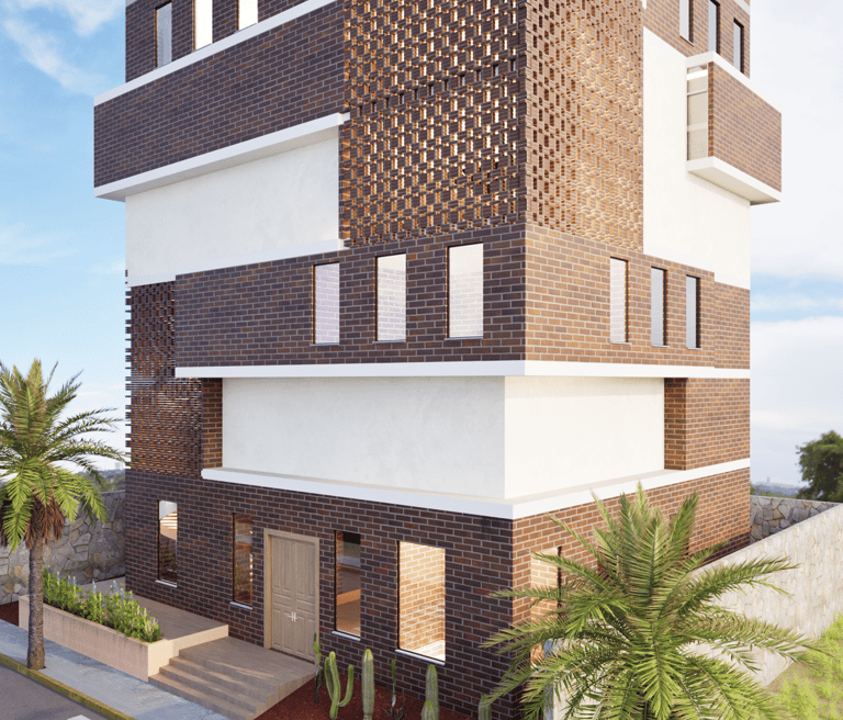 Render de edificio de ladrillo multiusos