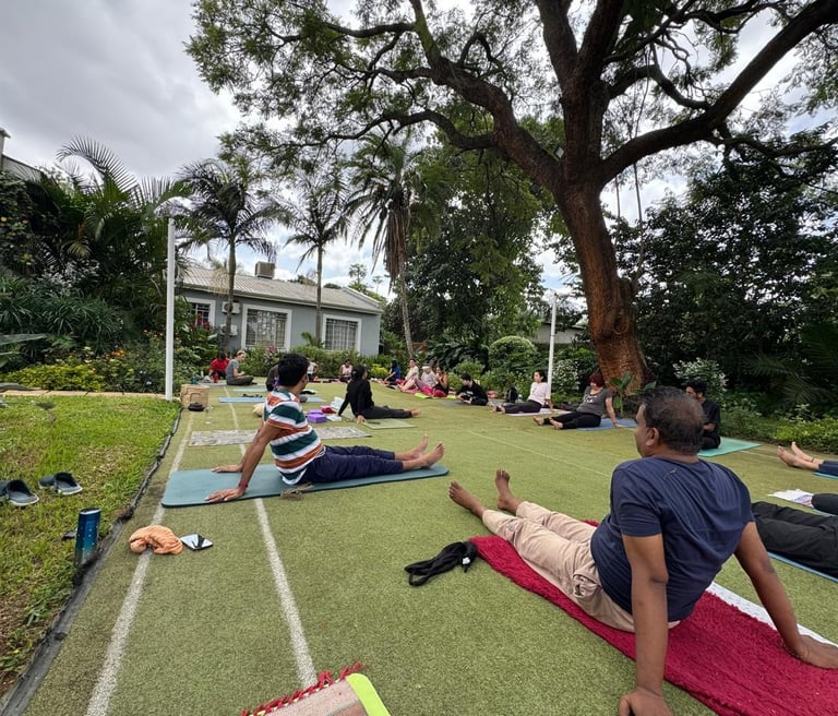 Breifing session with Yoga participants on benefits of yoga and pranayama
