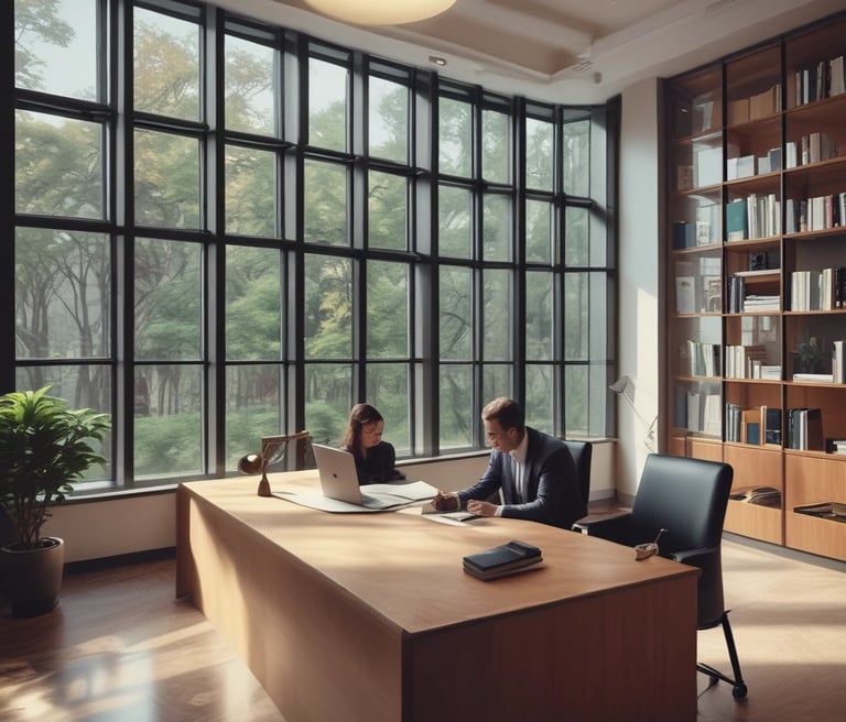 A caring healthcare professional assisting a patient in a warm, welcoming office environment.