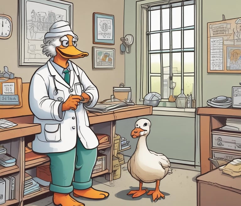 a ducky standing in a room with a duck in it