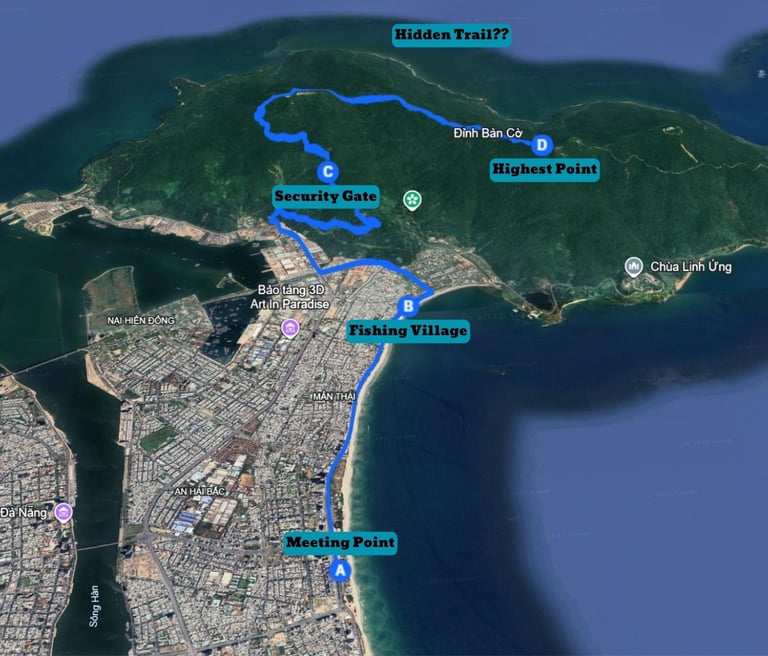 Example for the route of the langur watching tour in Da Nang.