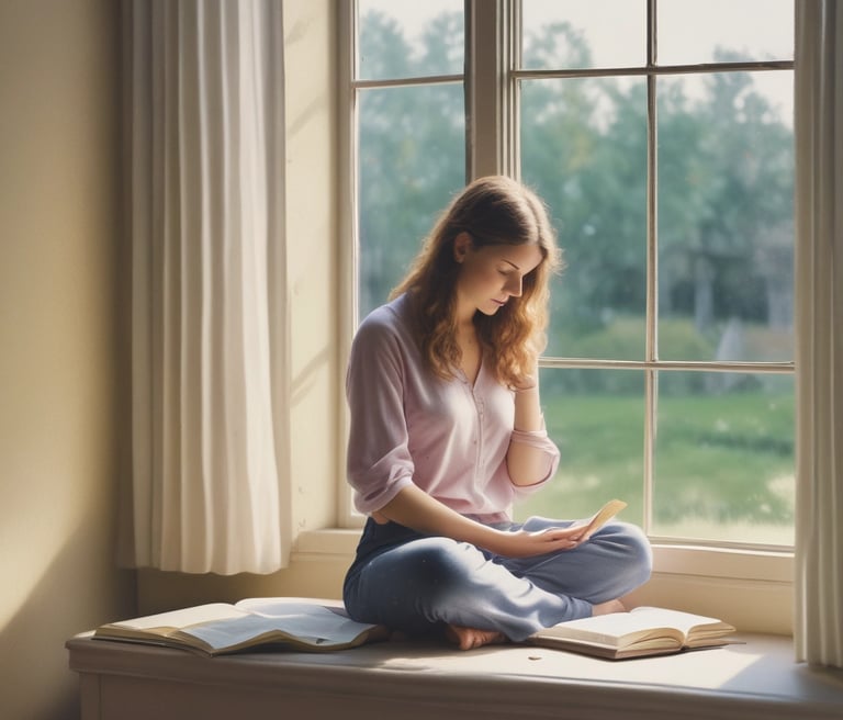 Christian woman journaling with Bible, finding peace in God during anxiety and depression