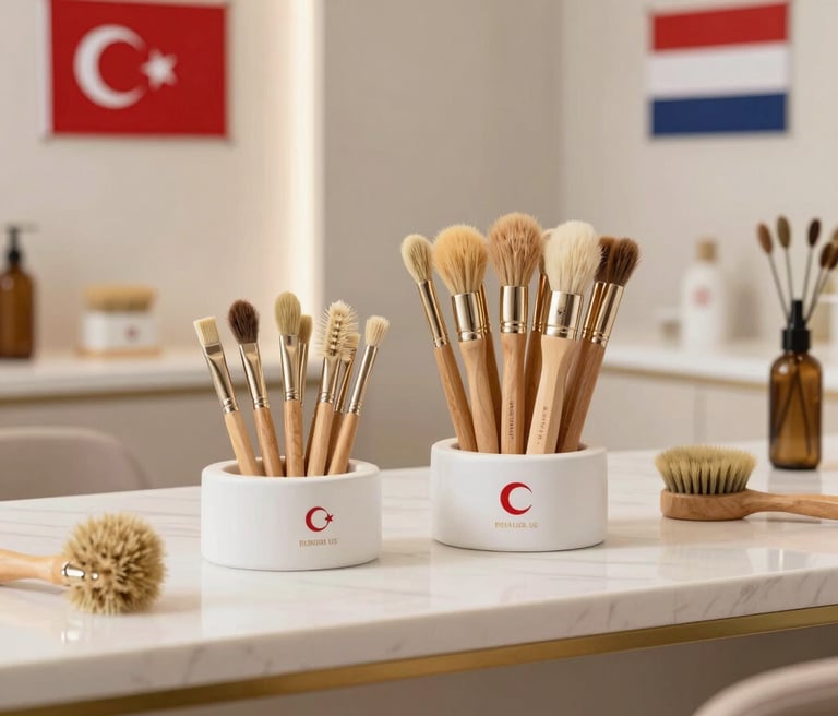 a group of brushes sitting on top of a wooden table