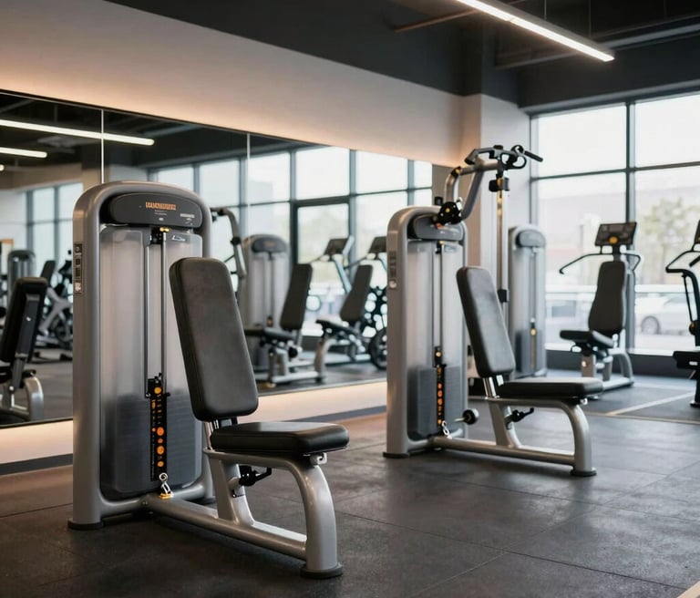 Three women are engaged in a fitness routine, following a workout in a bright, spacious studio with large windows. Each woman is on a pink exercise mat, performing a leg lift exercise, focusing on balance and strength.