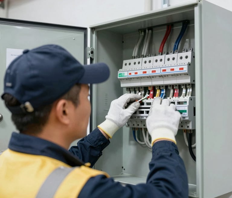 Electrician carefully installing wiring in a modern home interior.