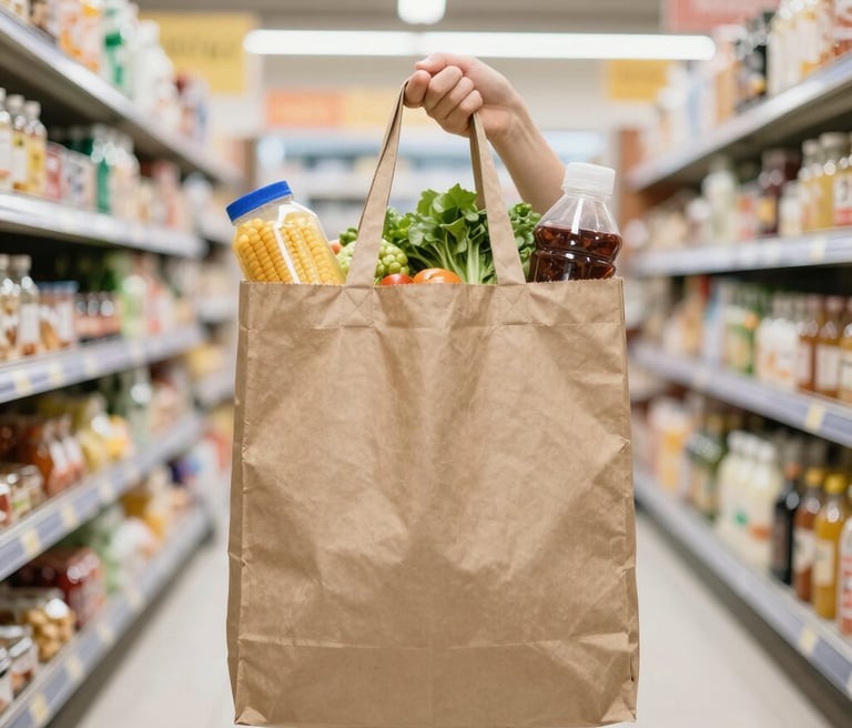 A delivery person handing over a package to a smiling customer at their doorstep in a lively city neighborhood.
