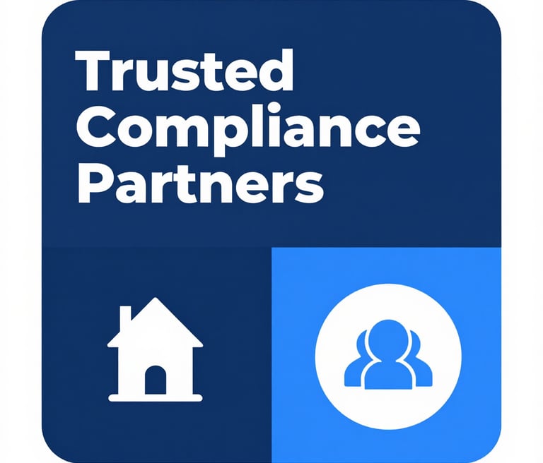 A confident legal advisor discussing compliance strategies with a diverse group of clients in a modern office.