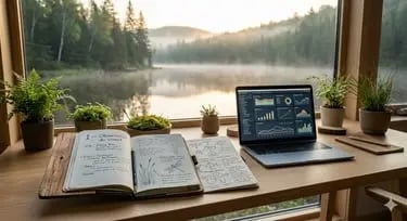 Bureau zen, carnet et données : IA et pensée systémique pour une efficacité écoresponsable par ÉcoScriptum.