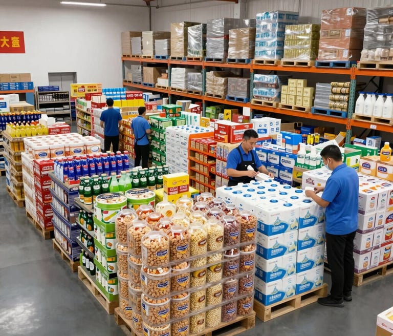 Cozy behind-the-scenes shot of Chandanga's warehouse with staff organizing fresh produce and products.