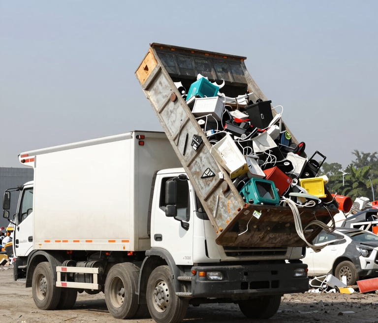 A friendly Limpiatex team member loading a truck with yard waste on a sunny Texas day.