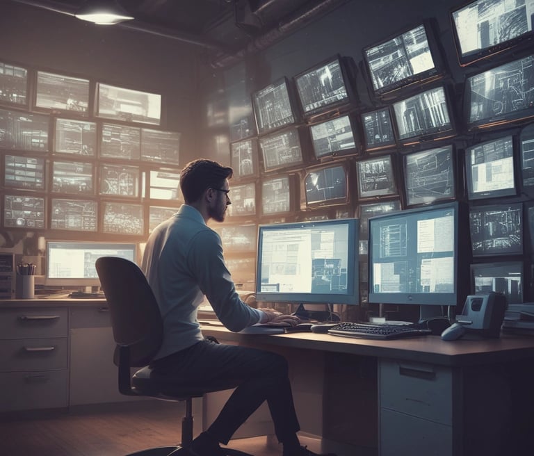 A focused team analyzing financial charts on multiple screens in a modern office.