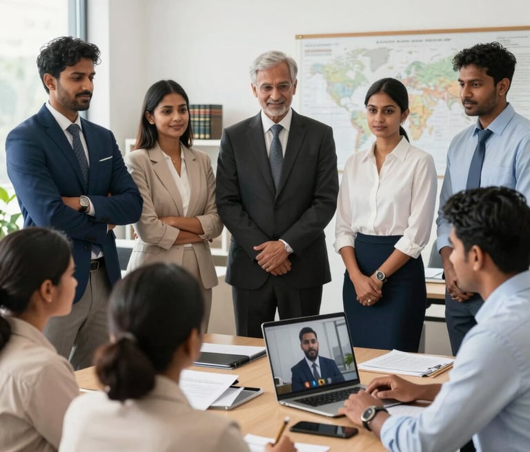 A diverse group of professionals collaborating in a bright modern office space, symbolizing partnership and growth.