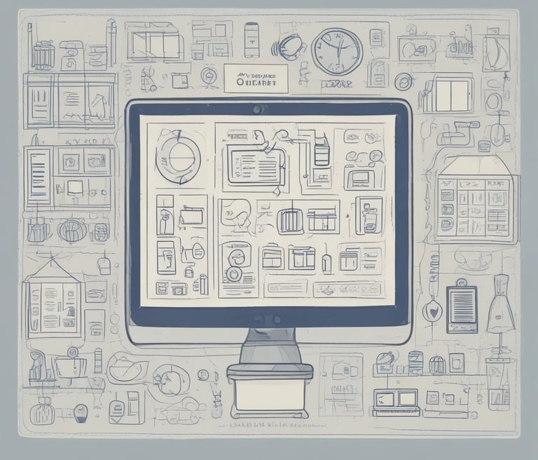 A friendly designer collaborating with a small business owner over a laptop, surrounded by sketches and notes.