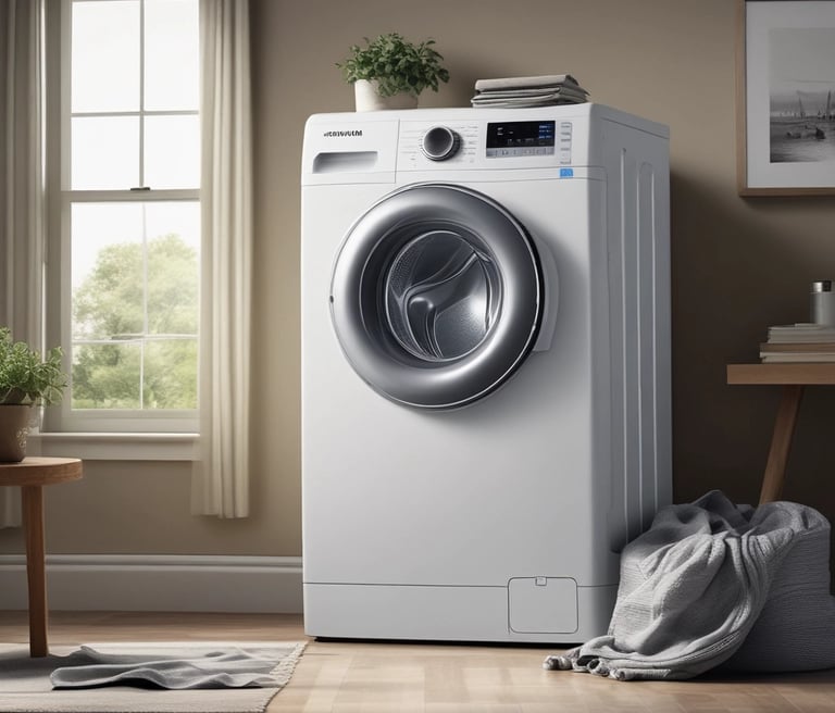 Technician repairing a refrigerator with professional tools in a clean, modern workspace.
