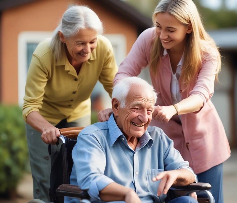 A supportive team member assisting an adult in a home setting.