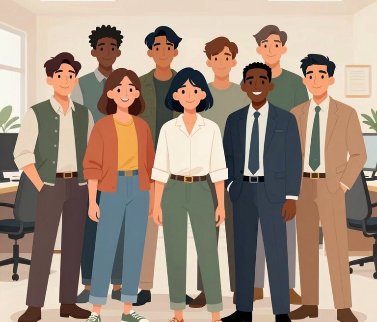 A warm, professional photo of a diverse team collaborating in a modern office space, reflecting trust and expertise.