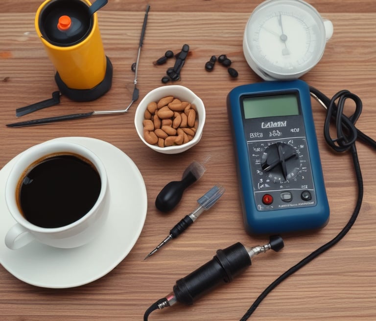 Electronic engineer assembling a green circuit board on a workbench with precision tools.