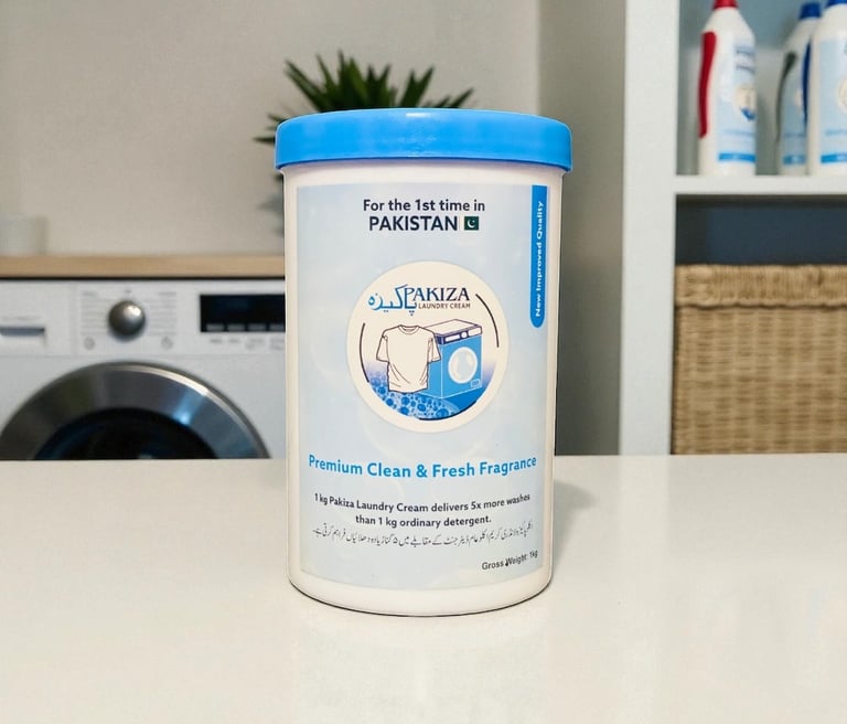 Front view of Pakiza Laundry Cream jar by ZSA Traders Pakistan – premium detergent for hand and machine wash with fresh fragr