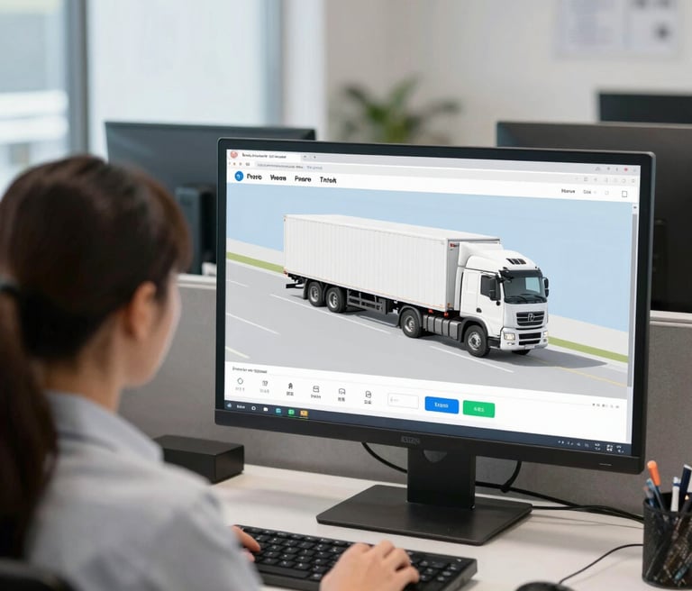 A friendly dispatch team coordinating routes in a busy office with multiple screens showing truck locations.