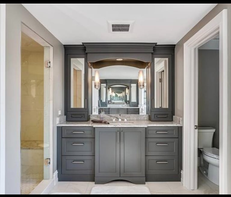 Custom built vanity for a Pearce Woodworks Detroit client
