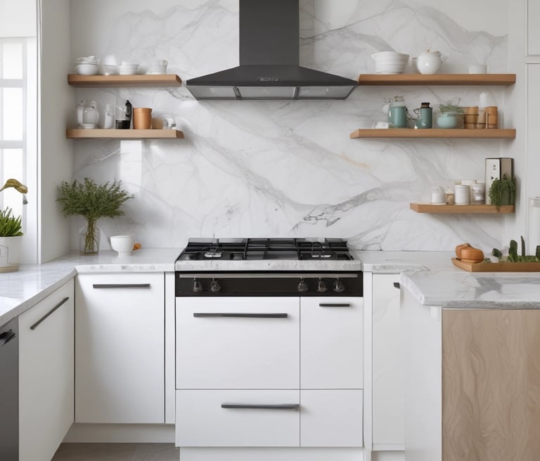 A skilled construction team working on a modern kitchen renovation in a bright residential home.