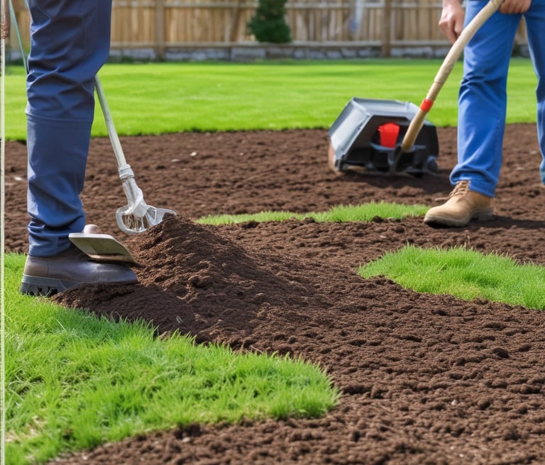 A newly constructed stone pathway winding through a landscaped garden.