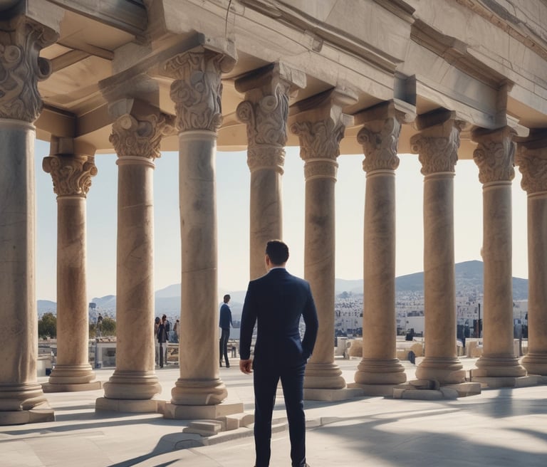 A warm, welcoming office space in Greece where a sales coaching session is in progress.