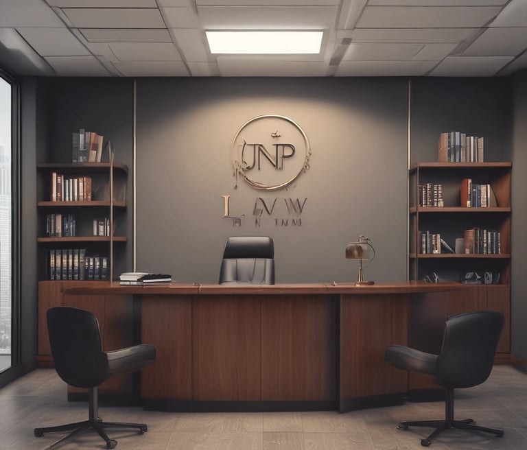 A sleek and modern law office interior with minimalist design and elegant decor.