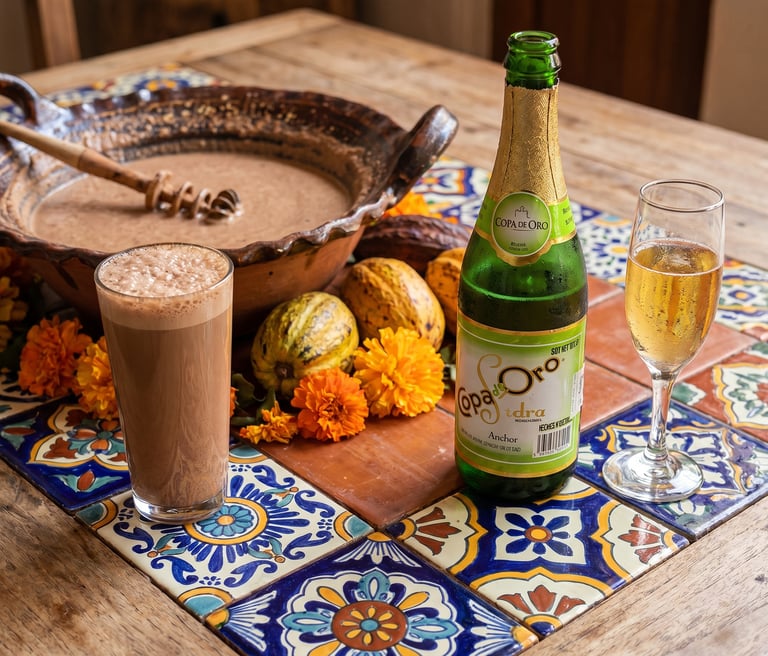 bebida de cacao espumoso y sidra copa de oro cholula