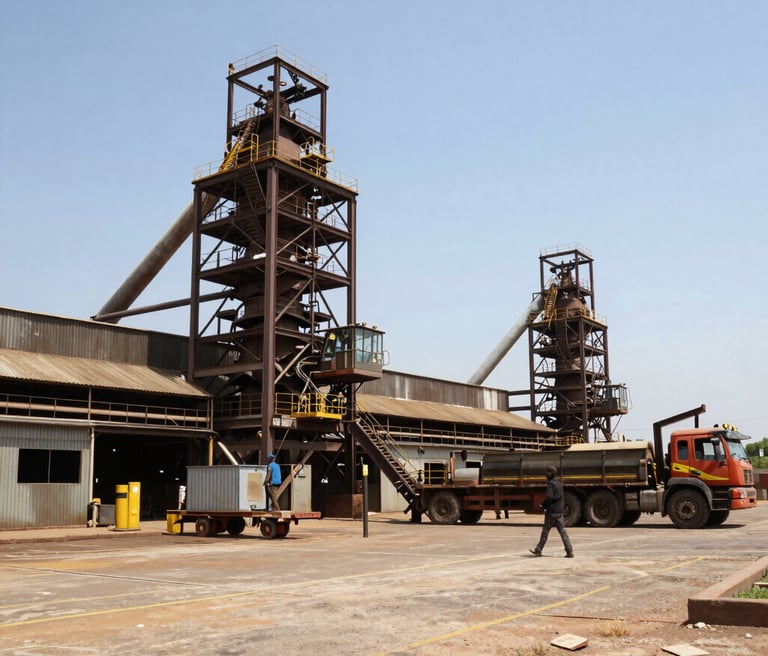 Technician inspecting a heavy industrial engine in a bright workshop.