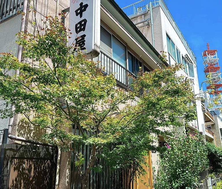 The current exterior appearance of Nakadaya Ryokan.