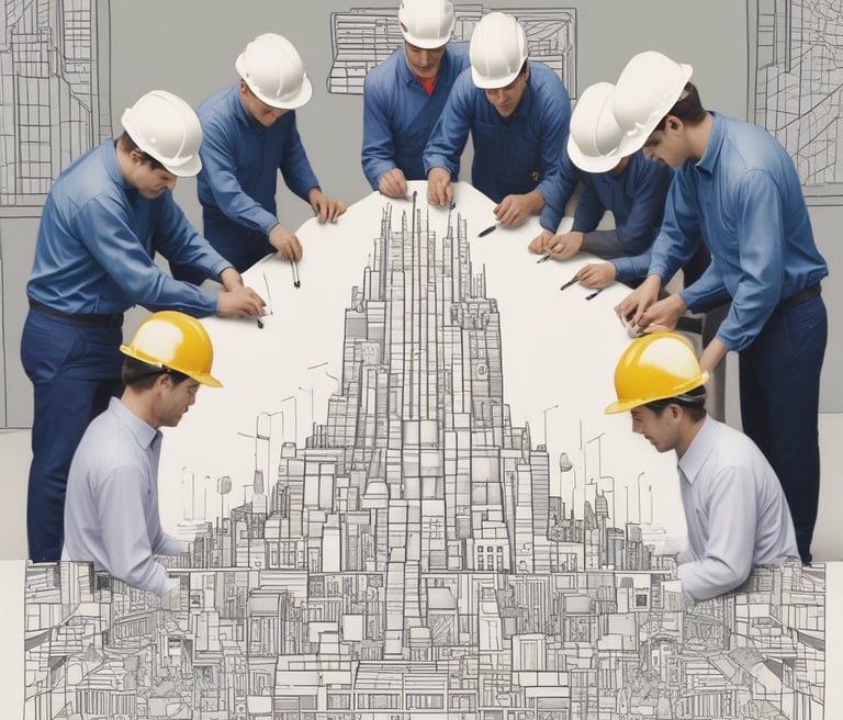 A diverse team of consultants collaborating over charts and laptops in a bright, modern office.