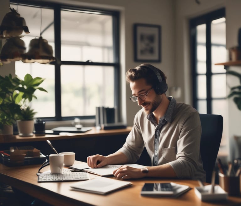 A sleek workspace with a designer sketching website layouts on a tablet, surrounded by mood boards and luxury brand inspirations.