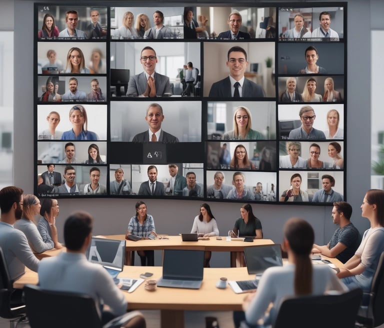 A group of diverse people smiling and working together on laptops with books and coffee around, representing a creative online community.
